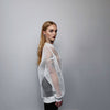 Transparent mesh top long sleeve sheer jumper net sweatshirt see-through punk jumper structured going out party t-shirt catwalk tee in white