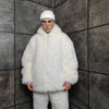 Faux fur luxury jacket handmade premium fleece jacket fluffy hooded coat in cream