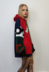 Knitted sleeves hoodie patchwork pullover color block jumper