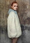 Fluffy fleece jacket faux fur 90s hooded bomber in cream