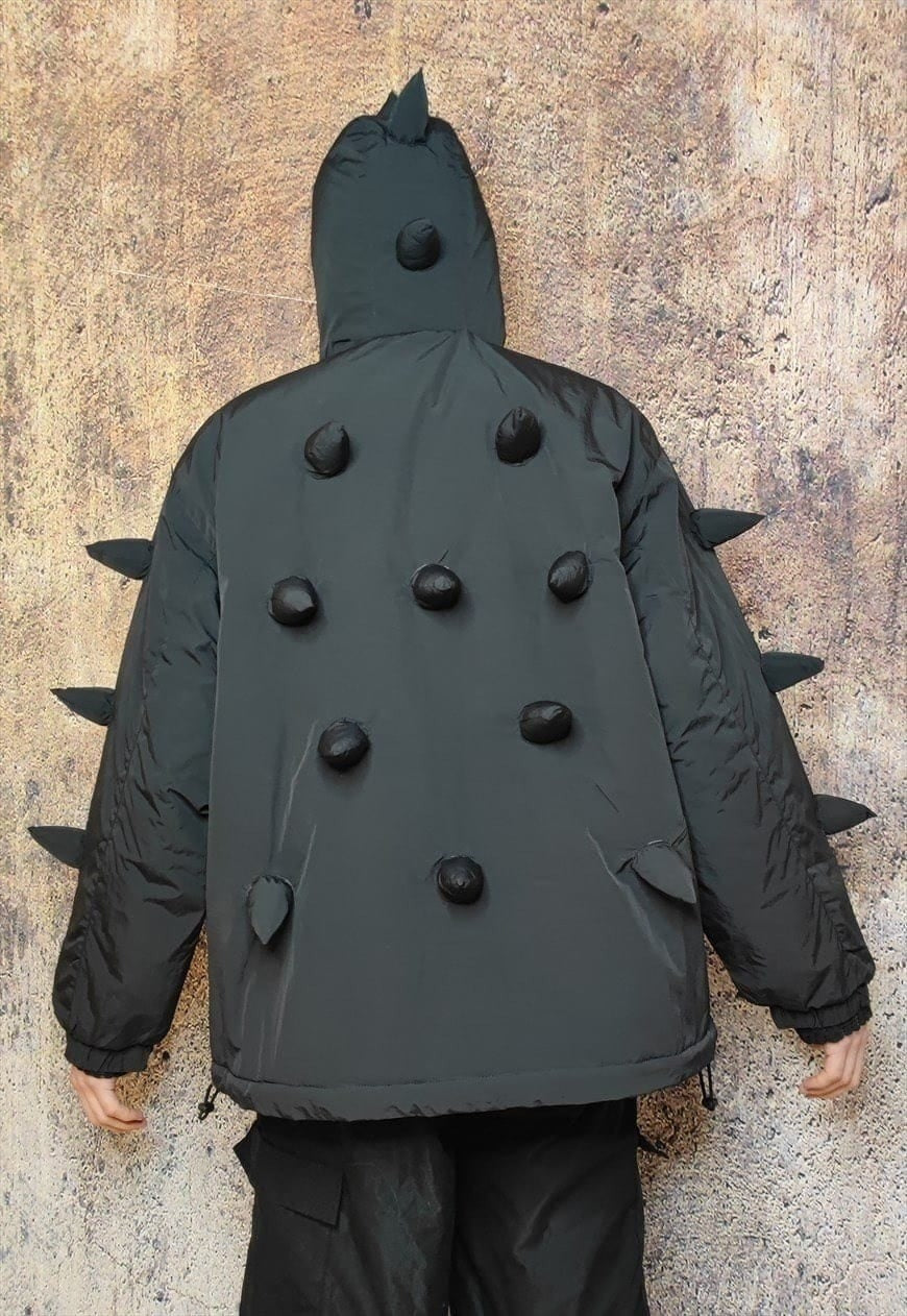 Spike bomber grunge jacket horn puffer punk coat in black