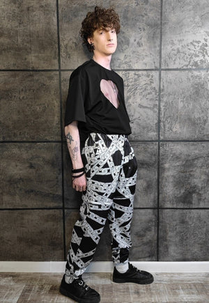 Chain print joggers detachable handmade shorts punk pants