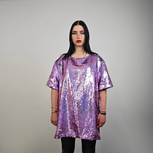 Purple sequin top colour changing t-shirt dress Eras pullover shiny luminous going jumper party pullover embellished lavender haze tee