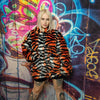 Tiger print faux fur jacket tie-dye fluffy bomber festival varsity raised neck fleece coat high fashion zebra stripe coat in orange white