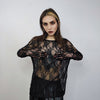 Long sleeve lace top crochet jumper sheer lace t-shirt see-through sweatshirt punk pullover transparent party t-shirt catwalk tee in black