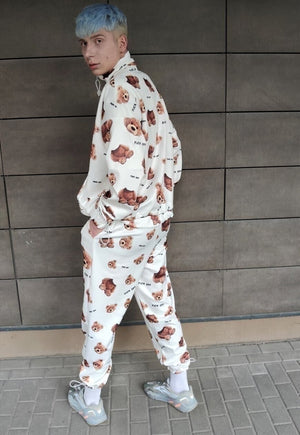 Decapitated teddy beam joggers handmade bear overalls white