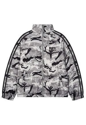 Grey camo print puffer jacket military bomber army coat