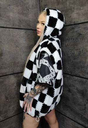 Checkerboard fleece gilet handmade check hoodie jacket white