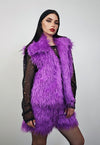 Shaggy faux fur jacket purple hairy fuzzy rave festival coat