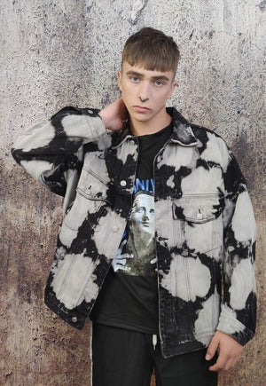 Tie-dye denim jacket punk paint splatter jean coat in grey