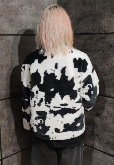 Cow fleece jacket faux fur teddy bear bomber jacket white