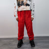 Red faux fur joggers winter raver pants fluffy skiing trousers mountain fleece overalls festival bottoms burning man pants