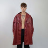 Mid length faux leather coat PU utility trench jacket gorpcore raver varsity going out rubbery high fashion puffer in burgundy red