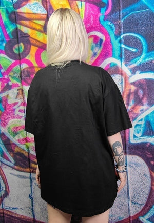 Rainbow t-shirt reworked rope top thread patch tee in black