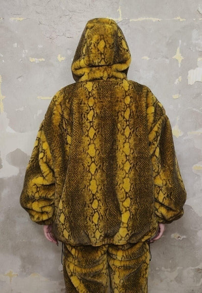 Snake bomber handmade python fleece jacket in acid yellow