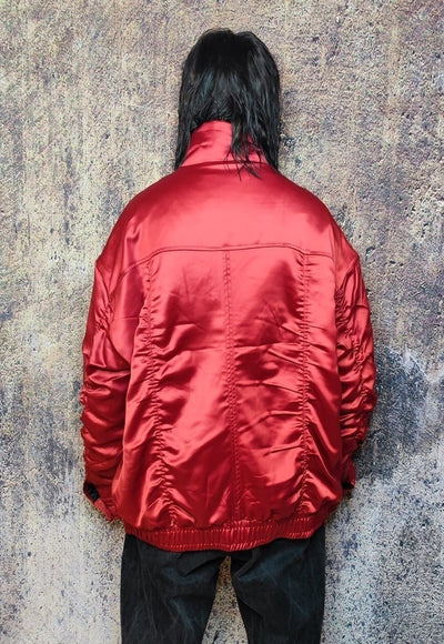 Gorpcore bomber jacket reflective utility varsity in red