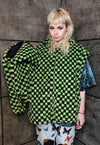 Checkerboard fleece jacket detachable check jacket in green