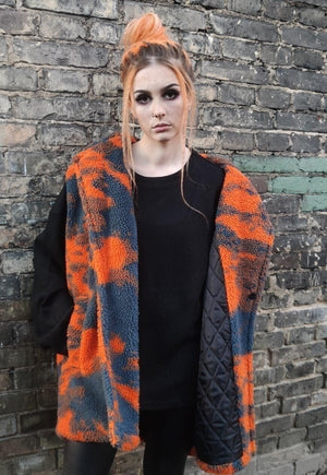 Tie-dye fleece bomber handmade gradient hood jacket orange