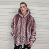 Luxury snake jacket faux fur python print bomber handmade fluffy catwalk fleece puffer premium grunge hooded coat in pastel pink black