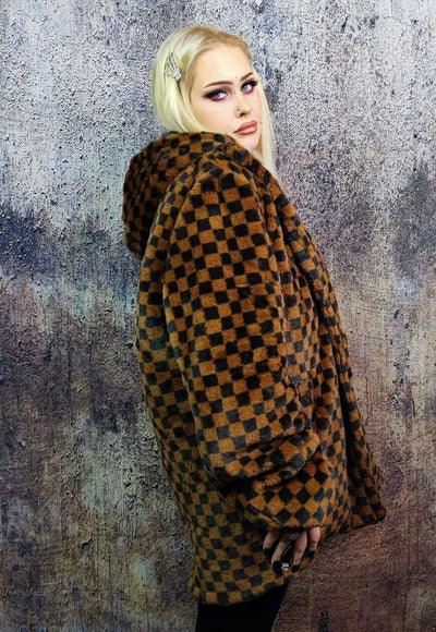 Chequerboard fleece jacket reversible handmade check coat