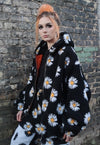 Daisy print fleece jacket custom made sunflower bomber black