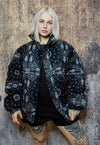 Paisley bomber jacket bandanna puffer cashew coat in black