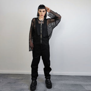 Gothic dungarees zip up punk boilersuit utility coveralls raver overalls going our britches fancy dress trousers catwalk jumpsuit in black