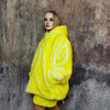 Faux fur luxury jacket handmade premium fleece jacket fluffy hooded lemon coat festival bomber tie-dye puffer in fluorescent yellow white