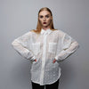 See-through shirt long sleeve transparent crochet blouse sheer party top curved button up transparent festival mesh top in white