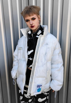 Transparent bomber see through cotton padded jacket in white