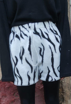 Zebra fleece shorts handmade stripe crop Goth overalls white