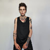 Chain attachment sleeveless top silky tank top crew neck high fashion t-shirt necklace attachment vest glam rock jumper in black