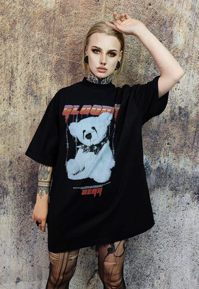 Gothic t-shirt gloomy bear tee bondage print top in black