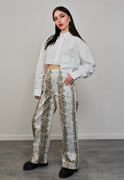 Snake print jeans white python print slim denim trousers