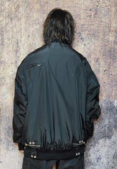 Gorpcore bomber utility jacket cargo pocket varsity in black