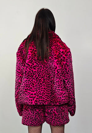 Cropped leopard trench coat pink short animal print jacket