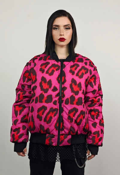 Zebra print varsity jacket pink striped reversible bomber