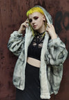 Rough bleach fleece hoodie washed out faux fur jacket grey