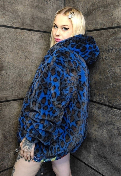 Leopard fleece jacket detachable animal print jacket in blue