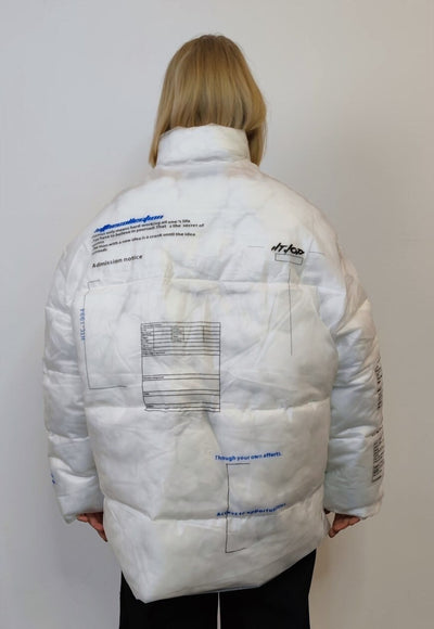 Transparent puffer jacket see-through padded bomber in white