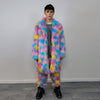 Marshmallow faux fur long coat unicorn trench raver bomber fluffy tie-dye fleece rainbow festival jacket burning man going out coat in pink