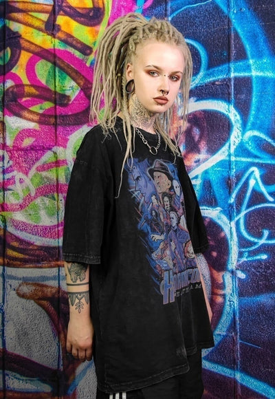 Horror movie t-shirt Y2K retro Gothic tee in acid black