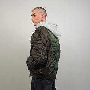 Hooded oversize bomber jacket green colour block baggy utility MA1 90s college coat rapper windbreaker hiphop rain jacket stitch rave puffer