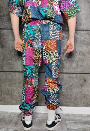 Leopard joggers handmade animal print overalls in rainbow