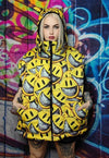 Emoji bomber jacket detachable grunge smile puffer yellow