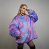 Neon faux fur jacket collarless pastel coat bright raver bomber fluffy rainbow fleece luminous festival pullover burning man overcoat blue