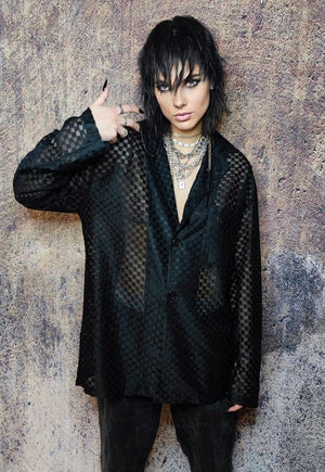 Transparent blazer see through mesh jacket check coat black