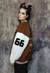 Emoji patch varsity jacket college baseball bomber in brown