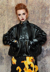 Oversize faux leather utility jacket wide biker bomber black