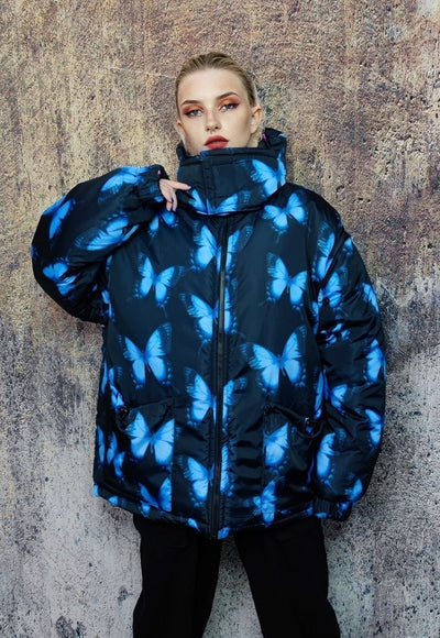 Reversible bomber butterfly jacket detachable puffer in blue